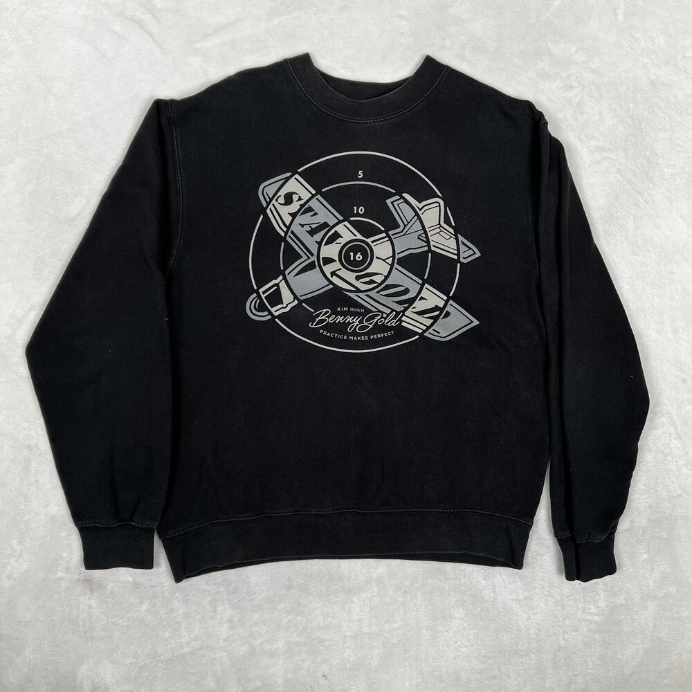 Benny Gold Sweatshirt Mens Medium Black Fleece Crewneck Airplane Target Graphic